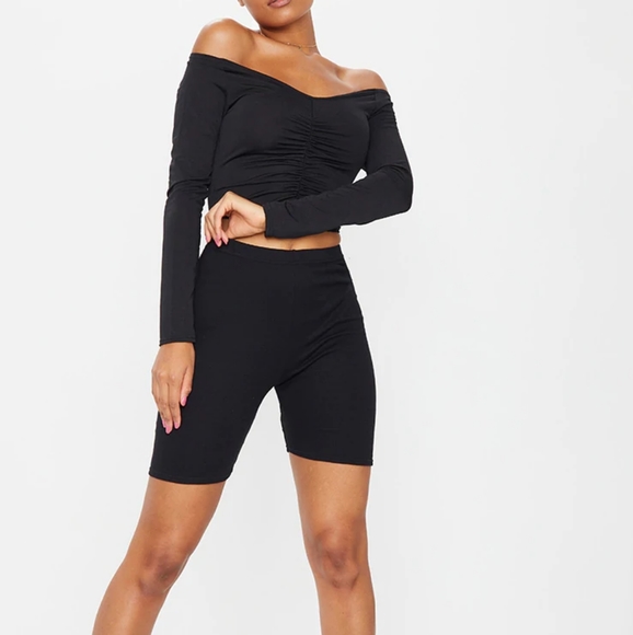 Plt Black slinky ruched front long sleeve crop top - Picture 3 of 5